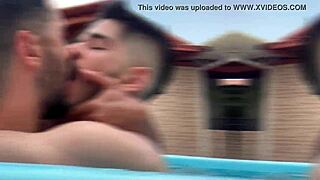 Marcos Goiano and Joseph Dotado Bareback Creampie in Pool.