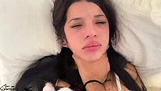 Submissive Latina teen slapped hard and deep creampied by daddy