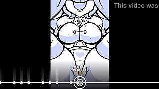 plucknix getting fucked by a huge cock in sync with the music, her tits bouncing wildly.