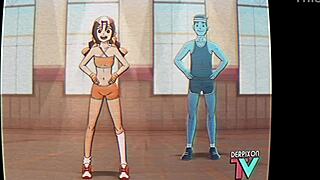 Eri-chan says, Let's do my home workout routine.