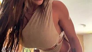 Sloppy wet busty Latina gives blowjob after steamy interview