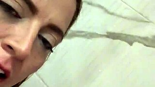 blonde slut swallows piss and fluids in deepthroat