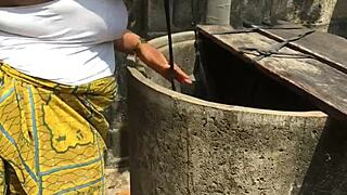 dirty bitch got fucked while doing her laundry outside the compound