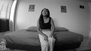 Stunning teen finally films raw casting with shaved pussy