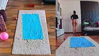 Naughty naked yoga in dual cam view
