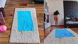 Naughty naked yoga in dual cam view
