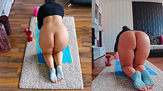 Naughty naked yoga in dual cam view