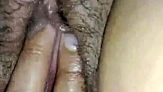 hot girl with oiled hairy pussy fingered by boyfriend