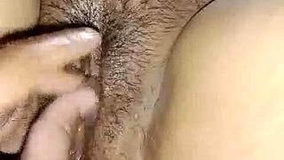 hot girl with oiled hairy pussy fingered by boyfriend