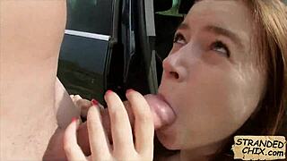 stranded teen 18+ babe fucks for a ride home with marina visconti in this pov spying outdoor pickup