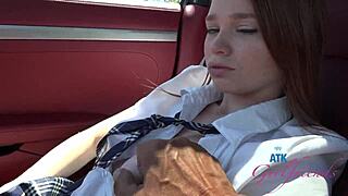 Mazy Myers learns driving while getting her pussy played with and sucking cock in the car