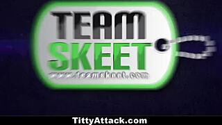 teamskeet - keisha grey bounces oiled up tits in a titty fuck with monster cock