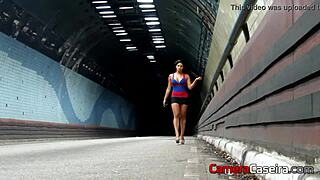 Brunette Teases Pussy And Ass In Public Tunnel Fuck?