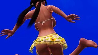 Topless big tits babe shows off ass on beach.