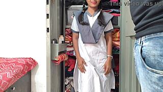 Indian College Couple in Homemade Clip, Teen Girl and Boy Fucking with Clear Hindi Voice