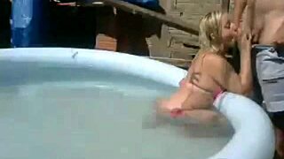 horny blonde slut gets ass creampie on public webcam in favela pool!