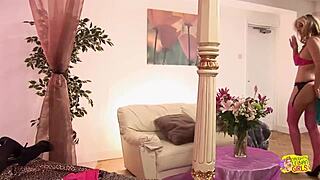 since her bf is tired the blonde satisfies her needs by banging the thick lesbian