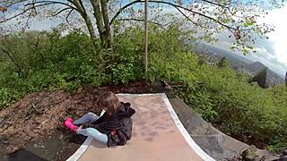 Beautiful girl with perfect body, Lili Charmelle gives great blow job and fuck outdoors