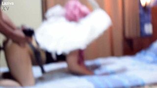 lazy angelic encounter in cosplay costumes with latina amateurs