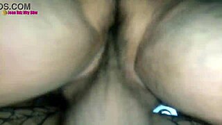 Latina wife in fishnets bent over