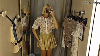 Public crossdressing fetish: sexy try on haul at mall