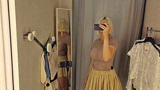 Public crossdressing fetish: sexy try on haul at mall