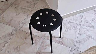 Ansima grinds on stool, stripping slow till explosive cum with big Italian cock