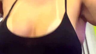 Tanned Babe Flashes Wet Pussy And Hard Nipples In Public Gym