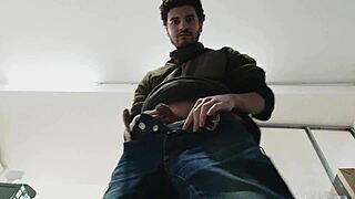 watch me sneak around the shop to jerk off my monster cock for a gigantic cumshot