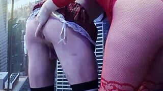 brunette milf licks and fucks young student in ass