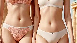 Cute Lesbians in Sexy Underwear Teasing with Bare Feet and Lingerie