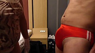 s-woman slaps erect cock over tight bloomers and laughs 😈