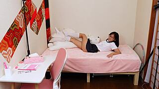 Skinny student gets off with toy in homemade video