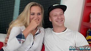 Blonde Wife Receives Anal Creampie Beside Cuckold Husband