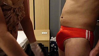 s-woman slaps erect cock over tight bloomers and laughs 😈