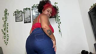the bbw beauty in blue jeans lets out some dominating farts on her submissive partner