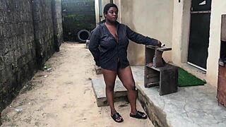 Curvy babe's outdoor sex with oiled tits goes wrong