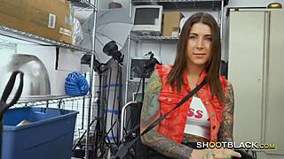 tattooed slut gags on directors cock then takes it doggystyle