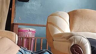 i masturbate my cock in the living room while sniffing panties as a young latina amateur