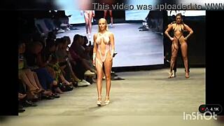 The black tape edition of the swim suit runway showcases various costumes on models.
