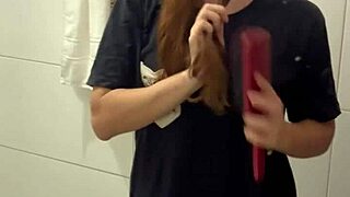 Natural tits beauty in hot bathroom scene