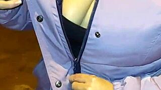 Mature whore flashes huge natural tits for money