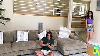 Stepbro trips, exposing stepsis's huge tits!