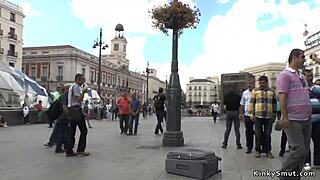 Petite spanish woman in public display