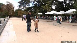 Petite spanish woman in public display