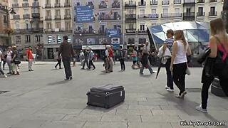 Petite spanish woman in public display