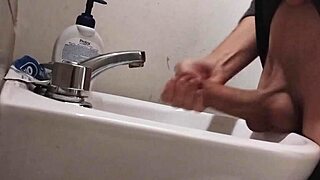 Resting Balls On Sink Before Huge Cumshot