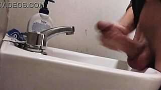 Resting Balls On Sink Before Huge Cumshot