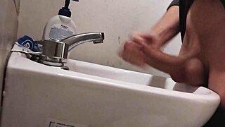 Resting Balls On Sink Before Huge Cumshot