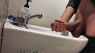 Resting Balls On Sink Before Huge Cumshot